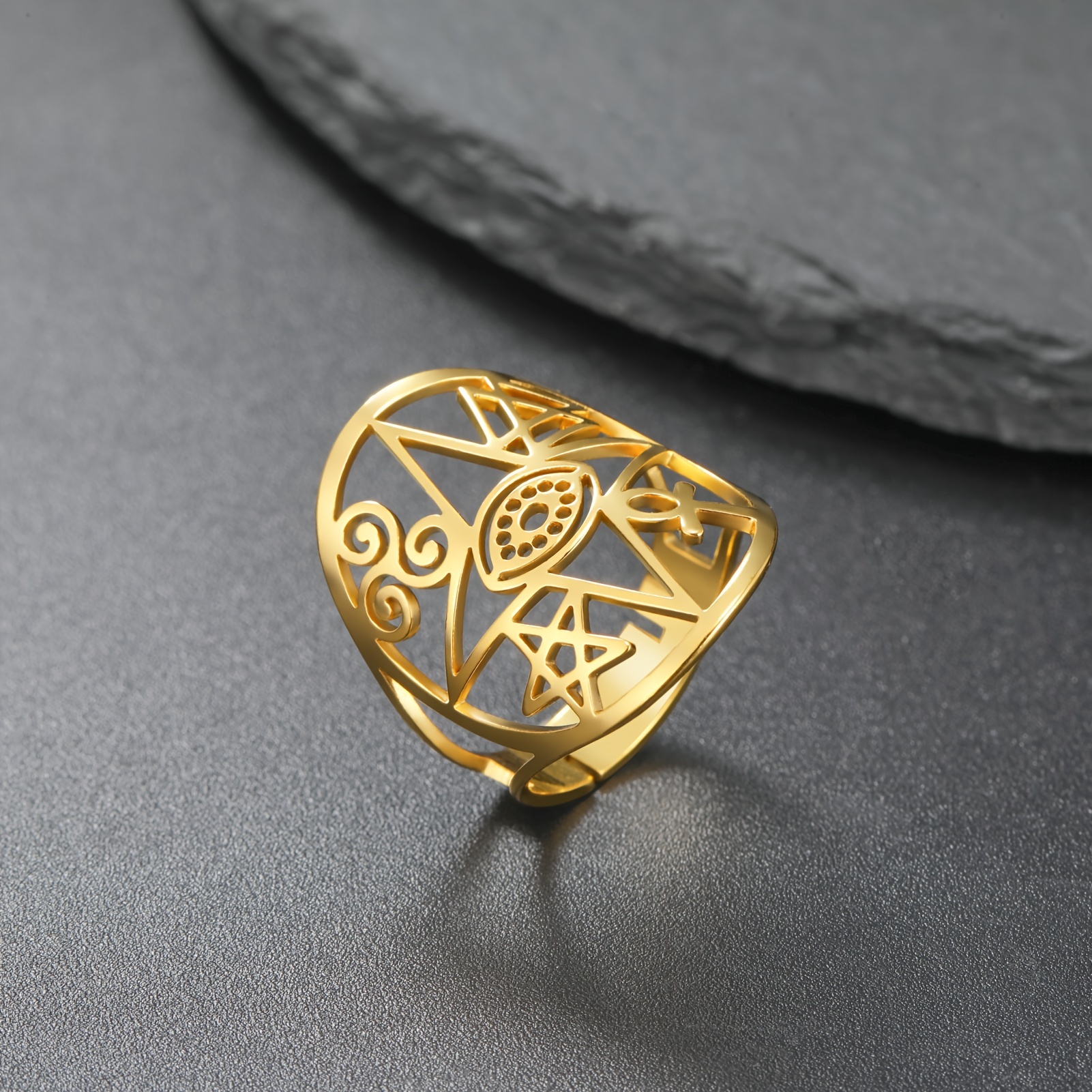 Men's Adjustable Celtic Knot Star Ring, Bohemian Vintage Style